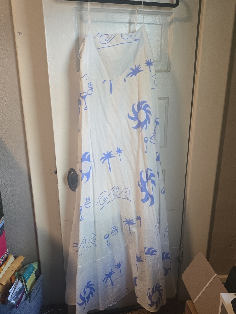 Petal & Pup White Maxi Dress with Light Blue Tropical Print